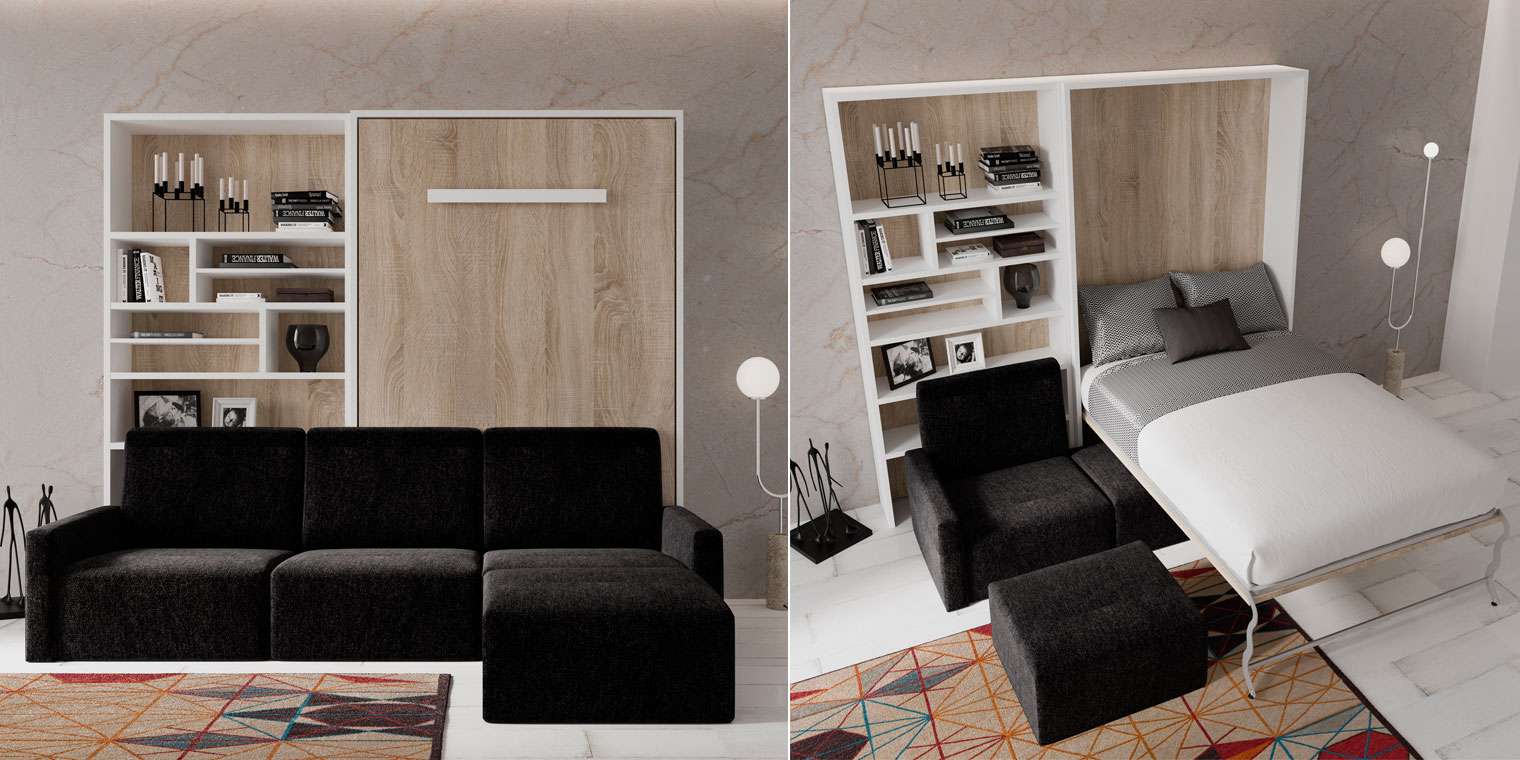 Cama abatible vertical con sofá nórdico Mood de Ros, MOBliving, Mobel  6000