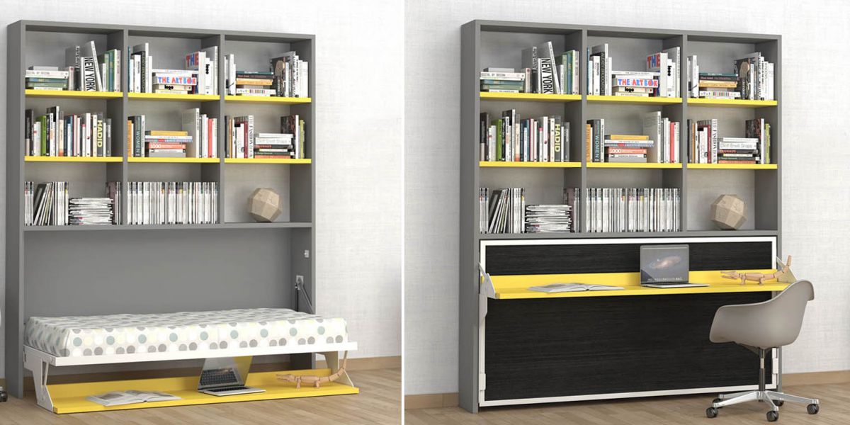 Cama abatible horizontal escritorio + libreria